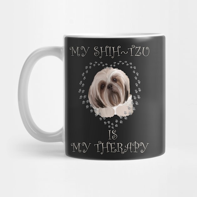 Shih Tzu Dog Lover Gifts Paw Print Heart, MY SHIHTZU IS MY THERAPY by tamdevo1